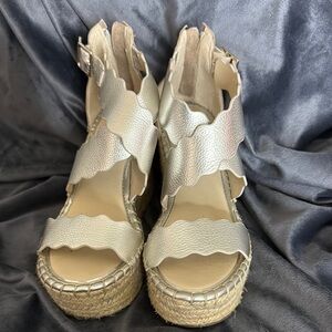 Marc Fisher Silver Espadrille Wedge Sandals